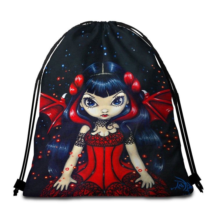 Gothic Packable Beach Towel Fairy in a Red Dress