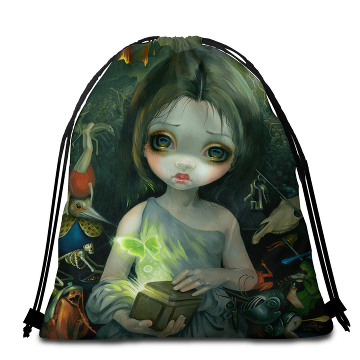 Gothic Packable Beach Towel Scary Art Girl Opened the Pandora Box