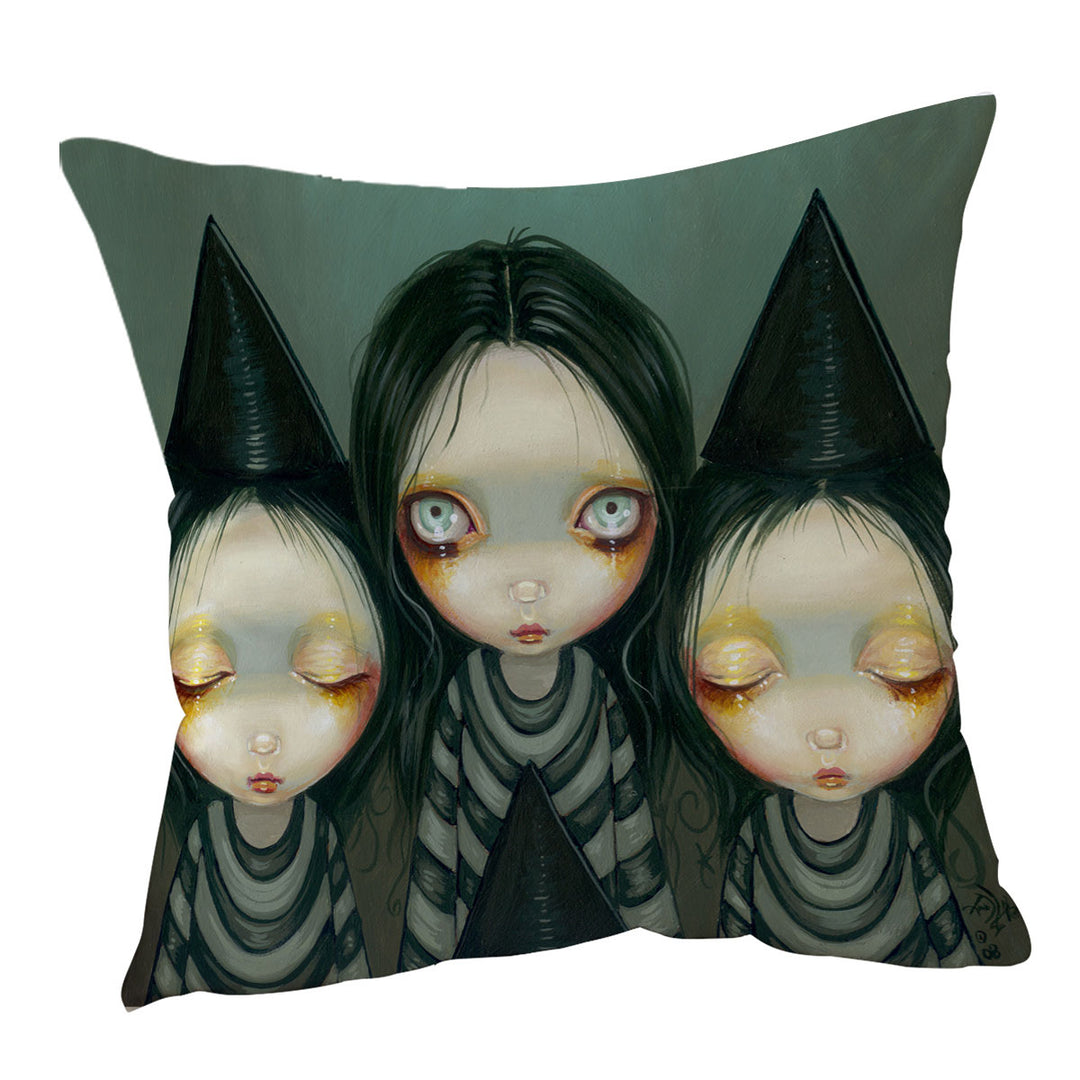 Gothic Painting Three Witchy Sisters Maiden Witches Cushion Cover