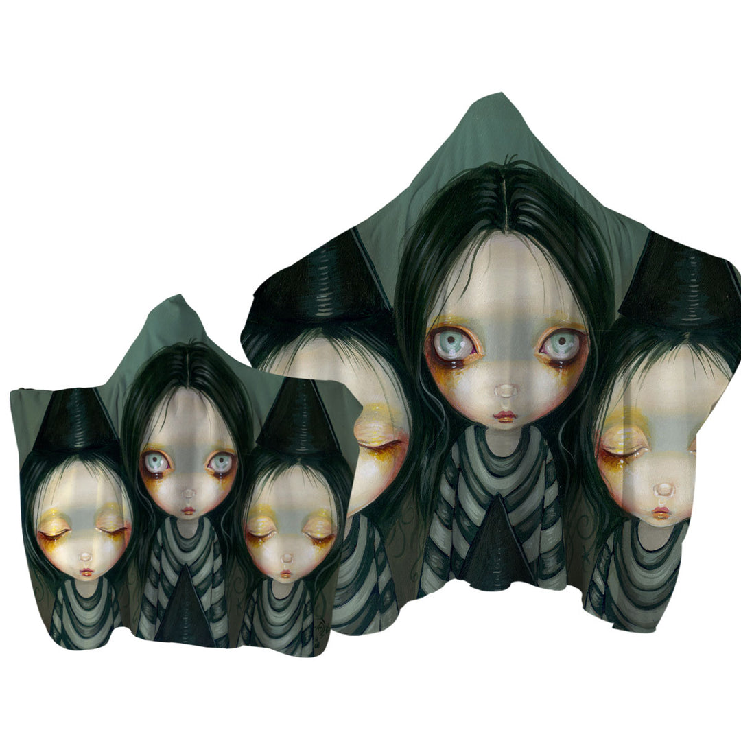 Gothic Painting Three Witchy Sisters Maiden Witches Hooded Beach Towel