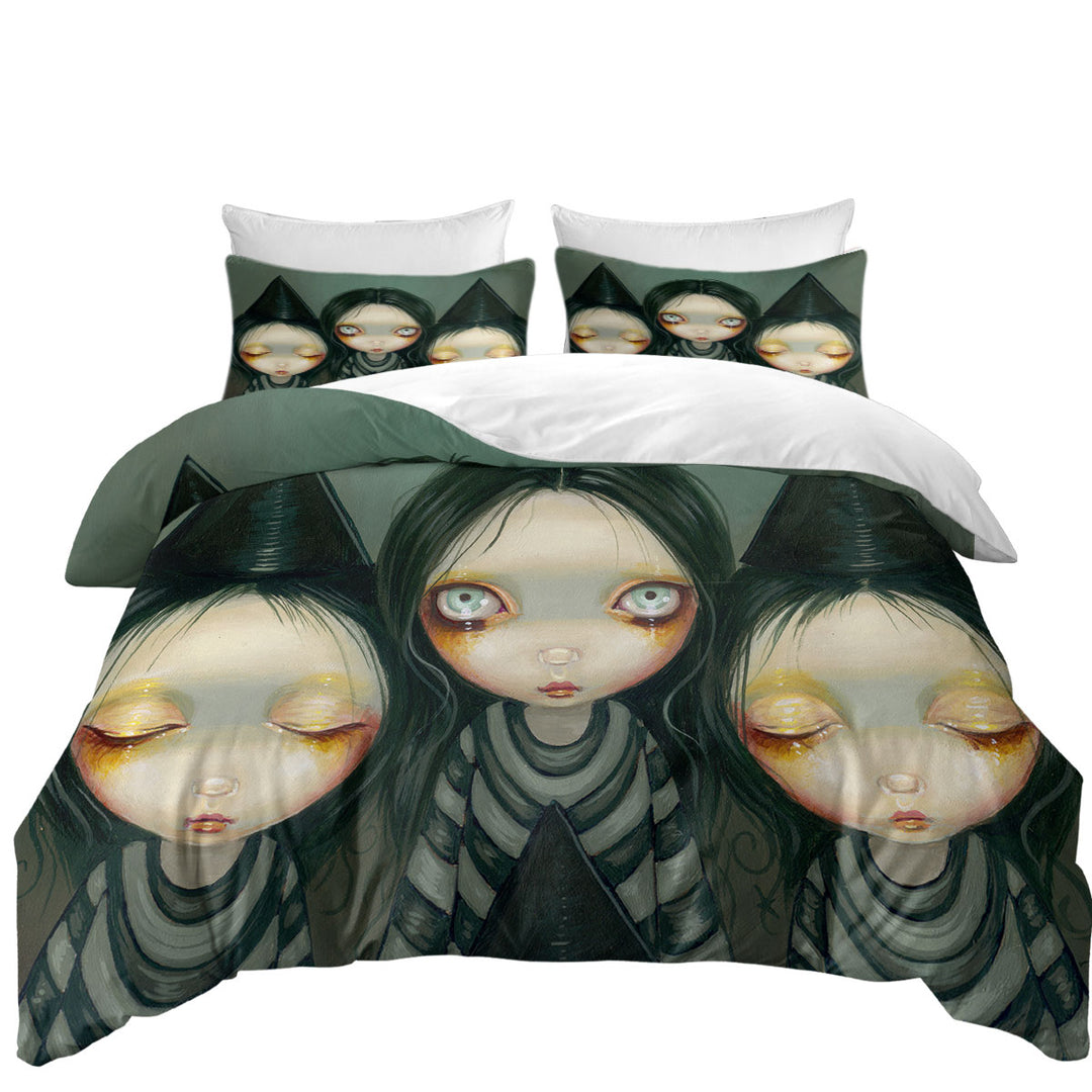 Gothic Painting Three Witchy Sisters Maiden Witches Queen Size Duvet Cover