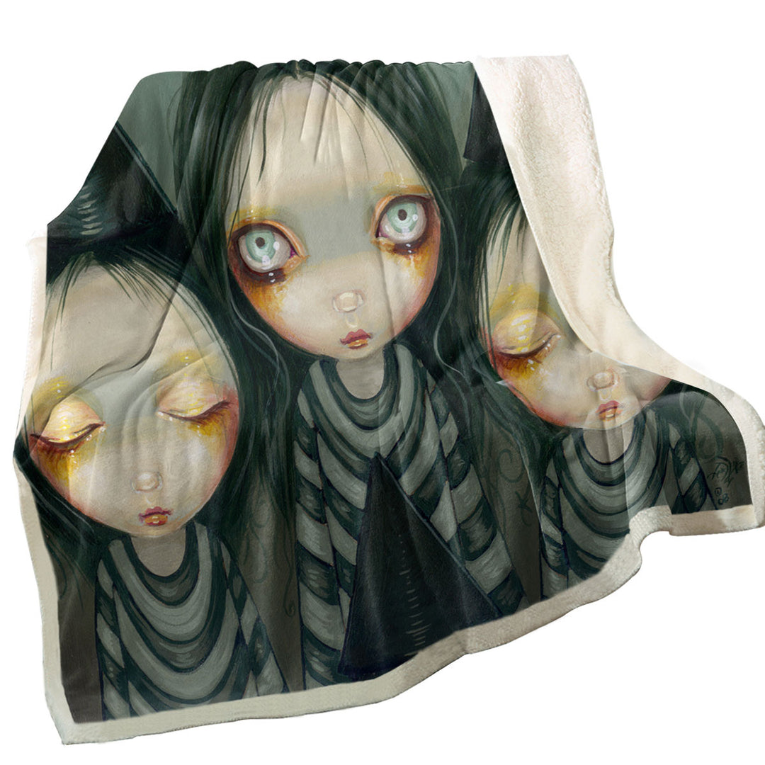 Gothic Painting Three Witchy Sisters Maiden Witches Sherpa Blanket