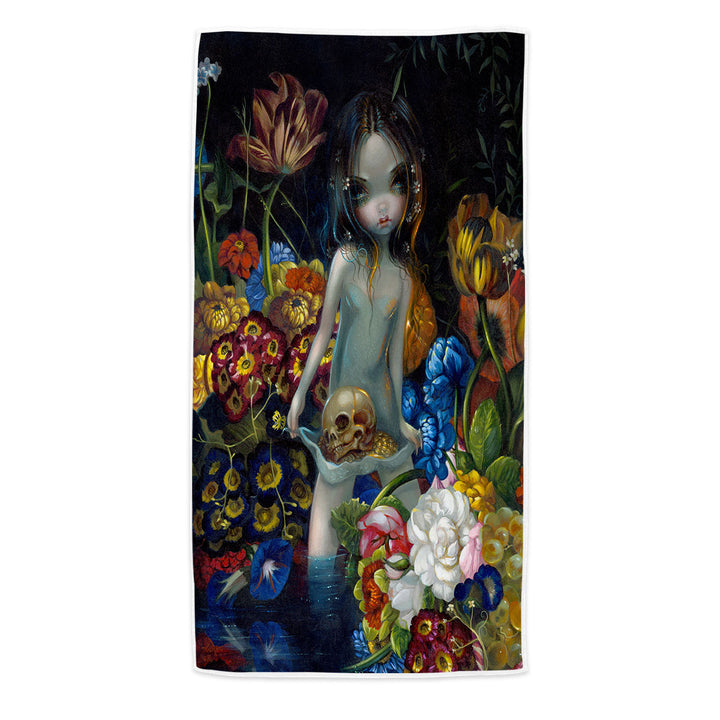 Gothic Pool Towels Art The Offering Forest Nymph Girl with Skull