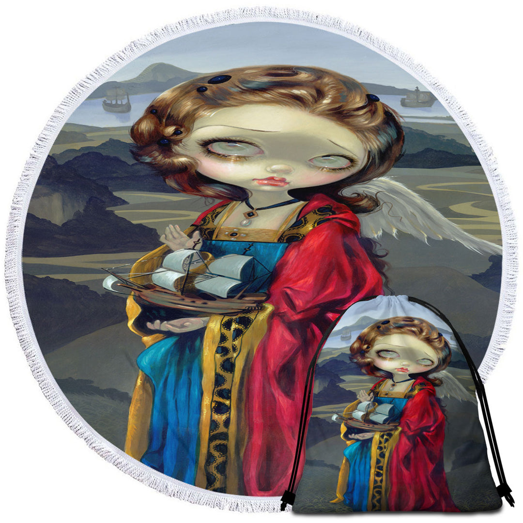 Gothic Round Towel style Painting Angel a Safe Harbor