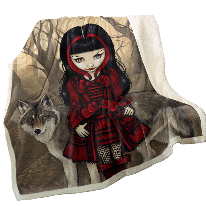 Gothic Sofa Blankets Style Wolf and Red Riding Hood in Autumn