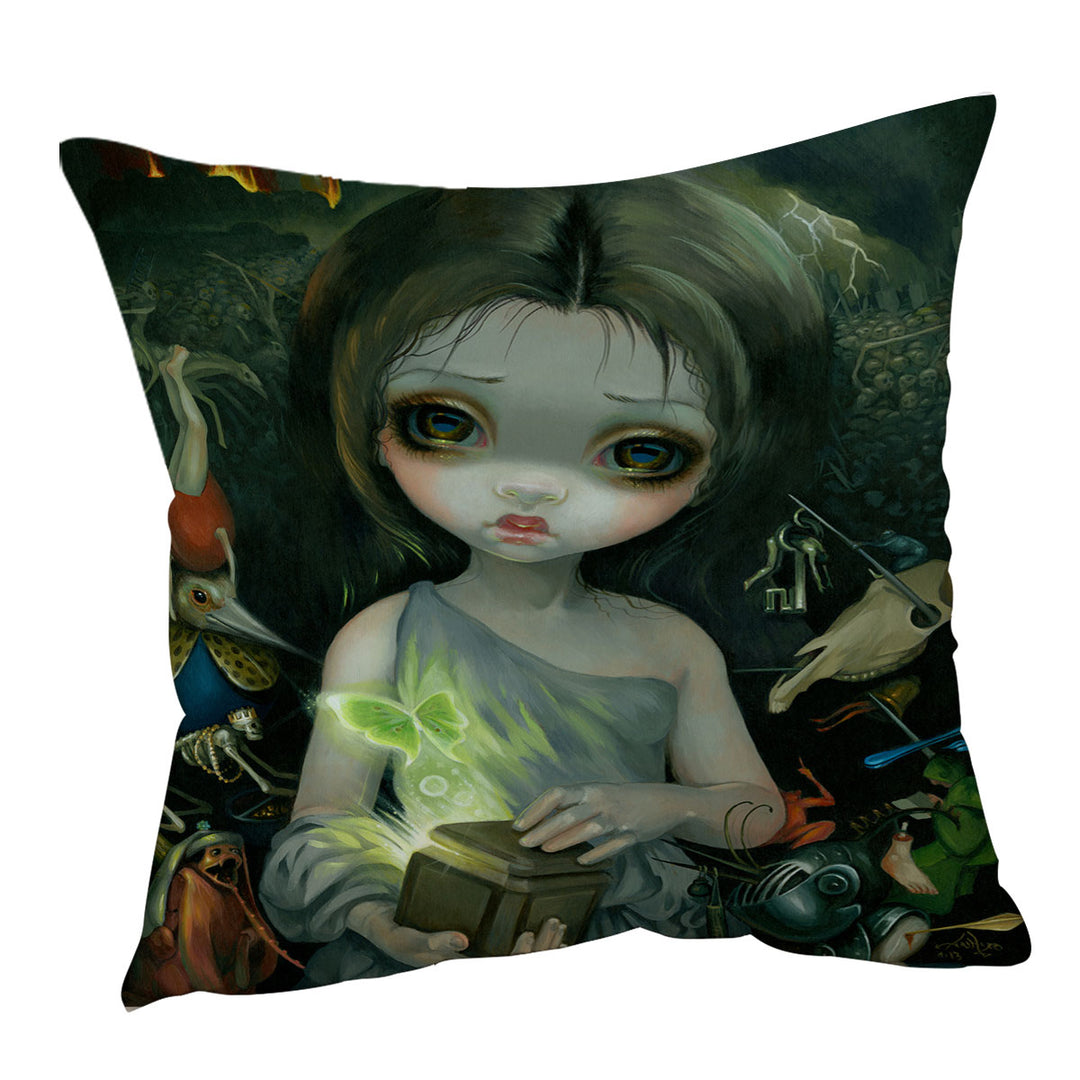 Gothic Sofa Pillows Scary Art Girl Opened the Pandora Box