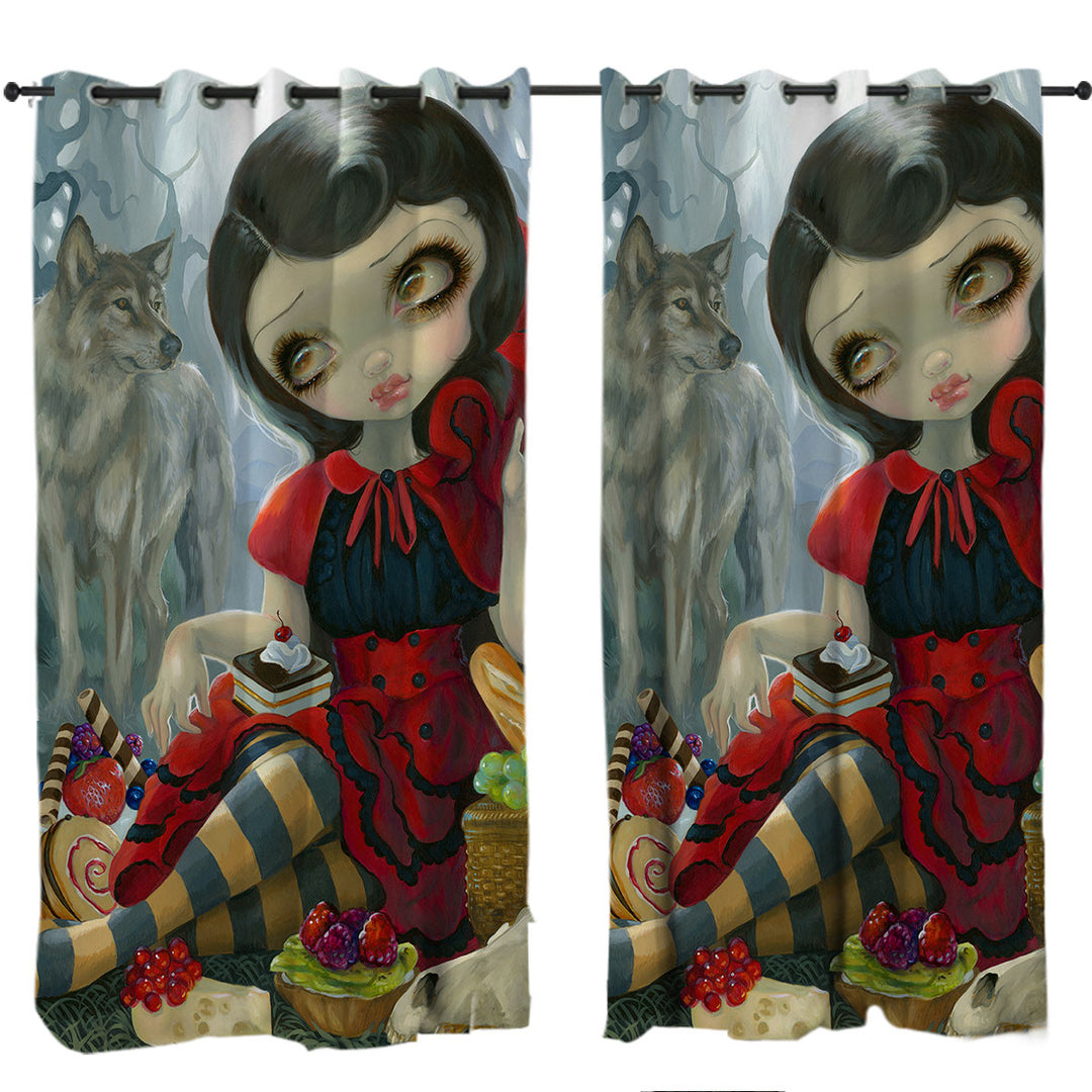 Gothic Style Wolf and Red Riding Hood Picnic Curtains