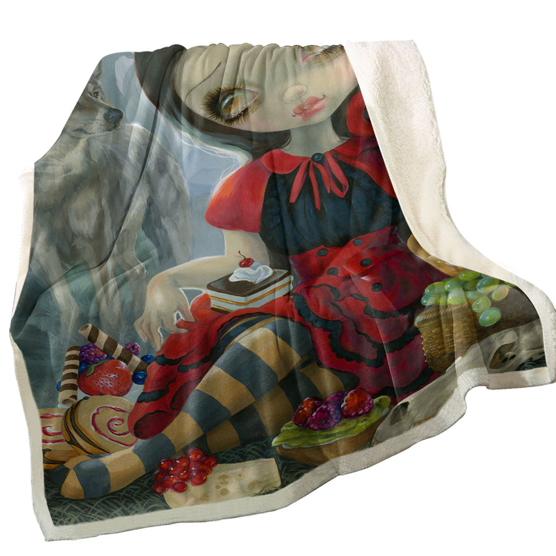 Gothic Style Wolf and Red Riding Hood Throw Blanket