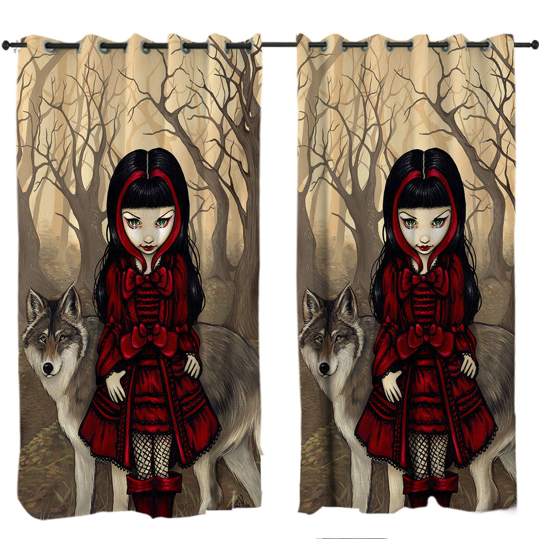 Gothic Style Wolf and Red Riding Hood in Autumn Curtain