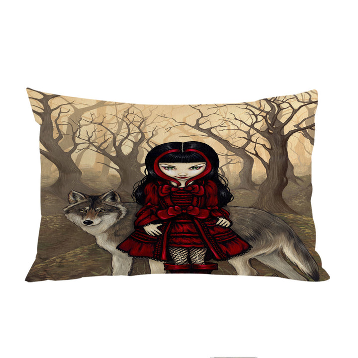 Gothic Style Wolf and Red Riding Hood in Autumn Pillow Cases