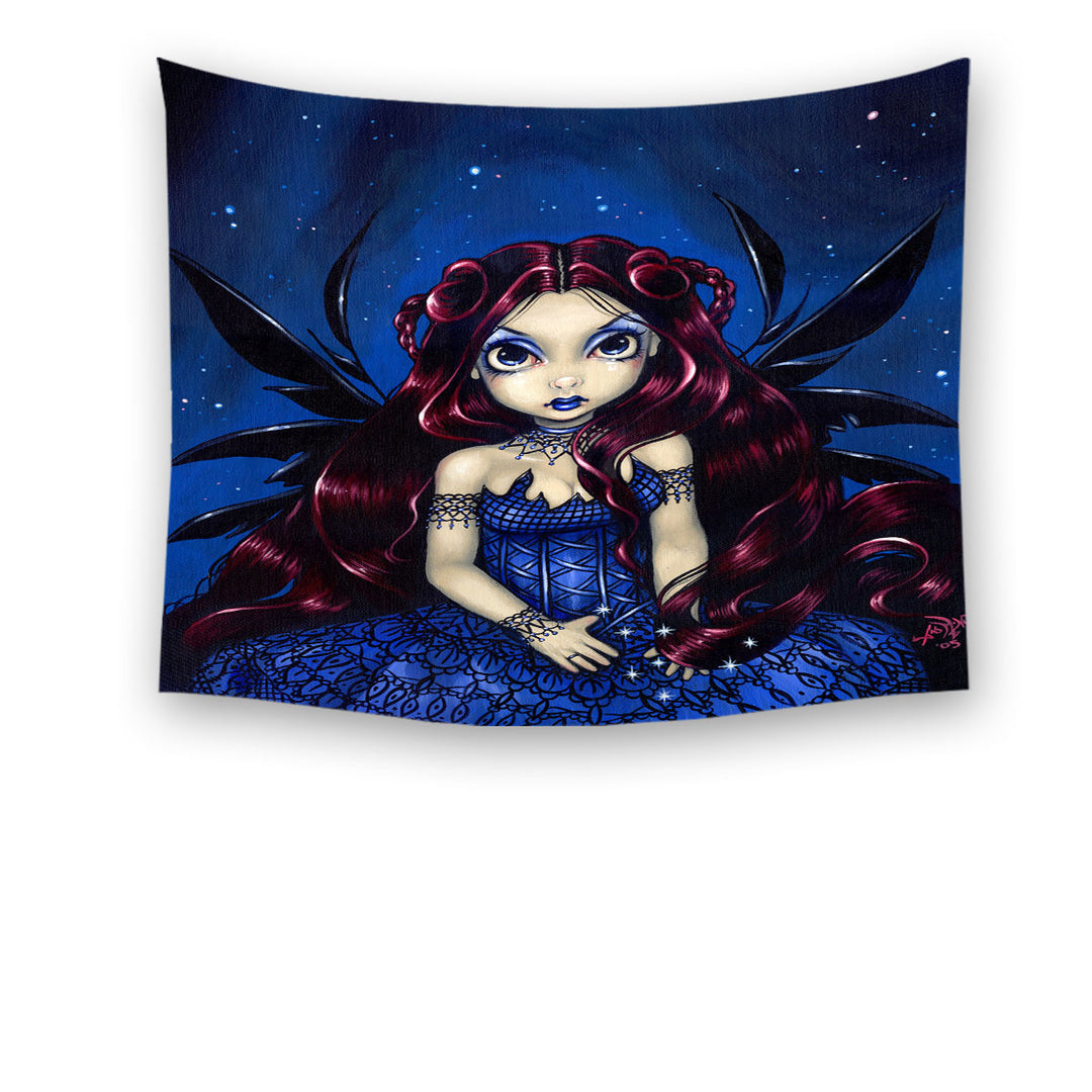 Gothic Tapestry Wall Hanging Blue Dress Fairy Countess