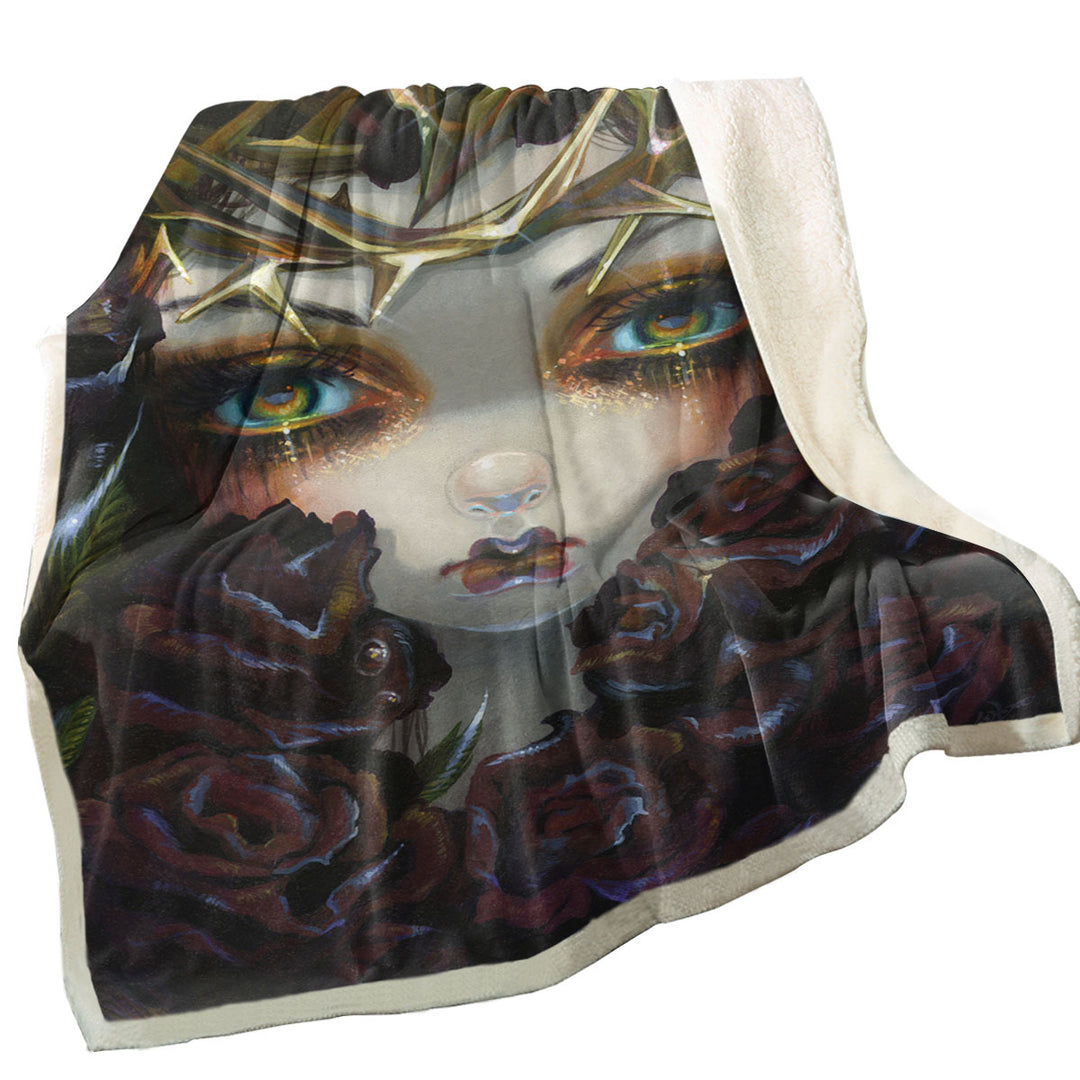 Gothic Throw Blanket Art the Language of Flowers Black Roses Girl