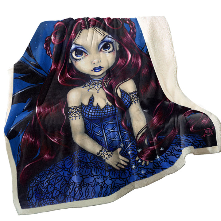 Gothic Throw Blanket Blue Dress Fairy Countess