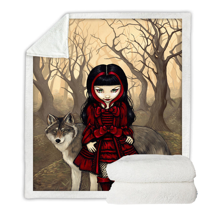 Gothic Throws Style Wolf and Red Riding Hood in Autumn