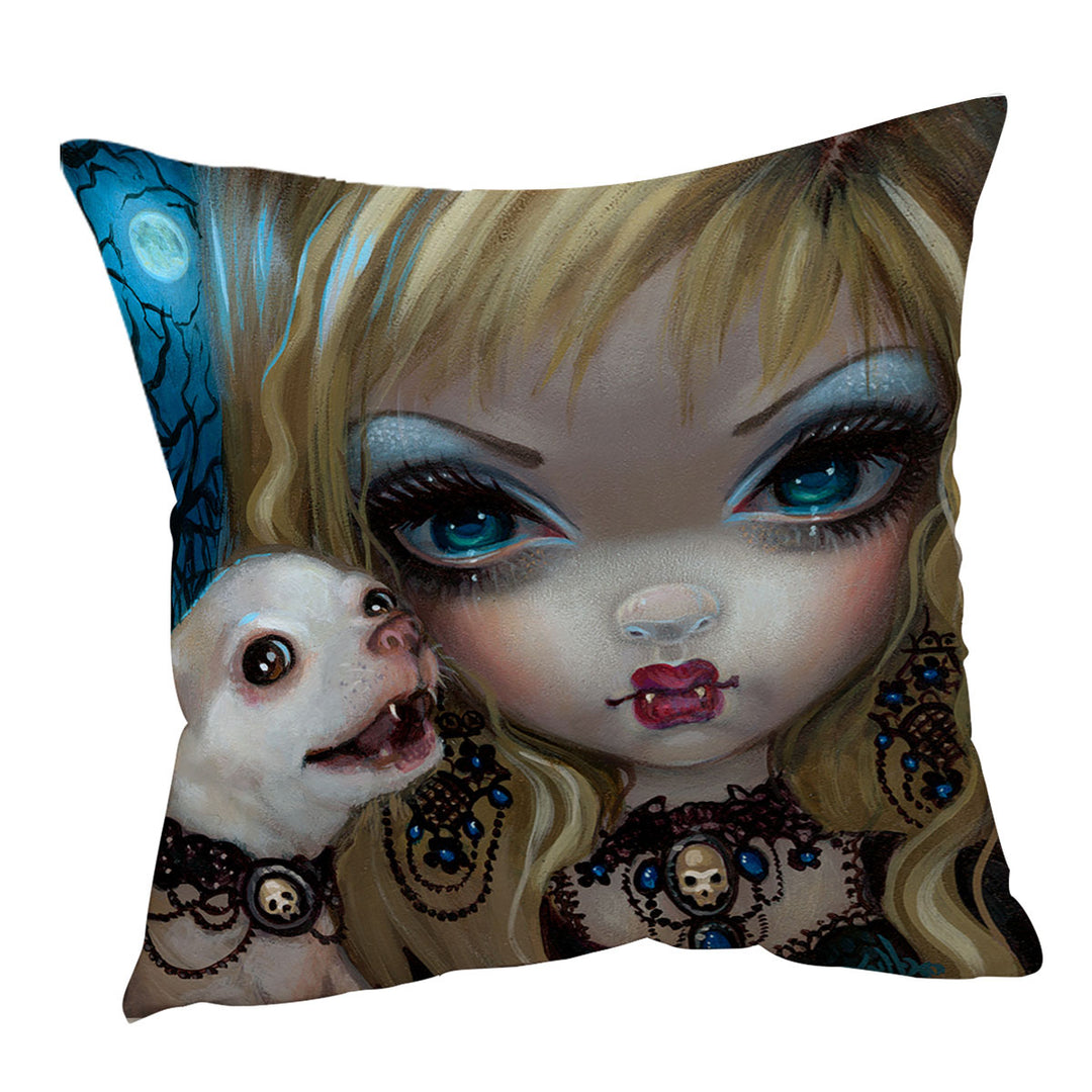 Gothic Vampire Cushions Faces of Faery _235 Gothic Vampire Girl and Her Dog