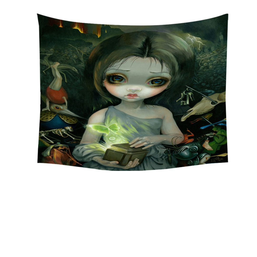 Gothic Wall Decor Scary Art Girl Opened the Pandora Box Tapestry