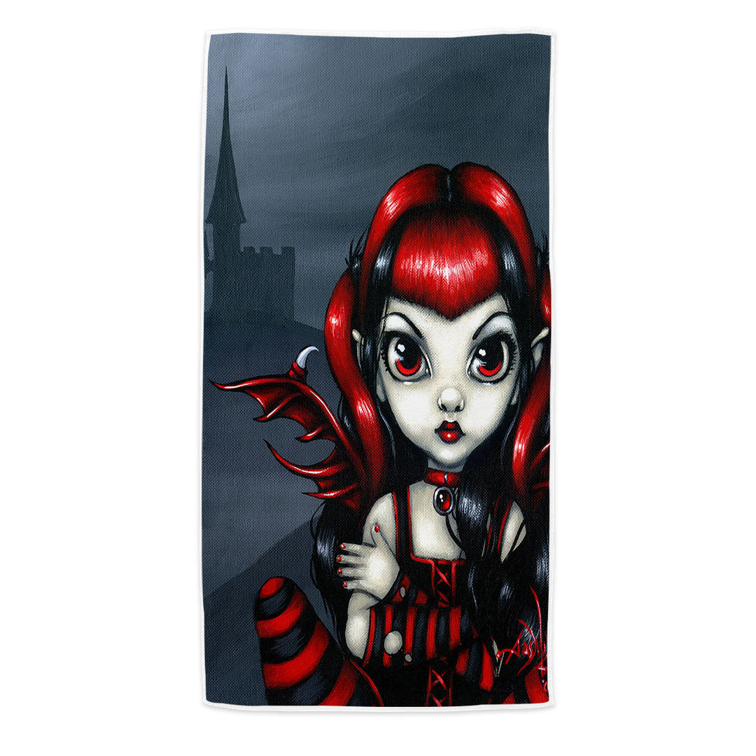 Gothling Beach Towels Cute Red Black Goth Fairy and Castle