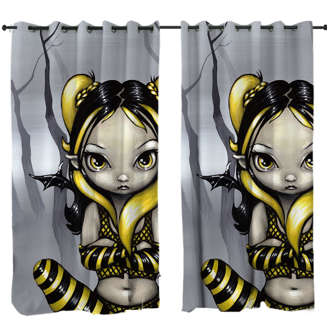 Gothling Bumblebee Goth Elf Girl in Eerie Forest Custom Curtains