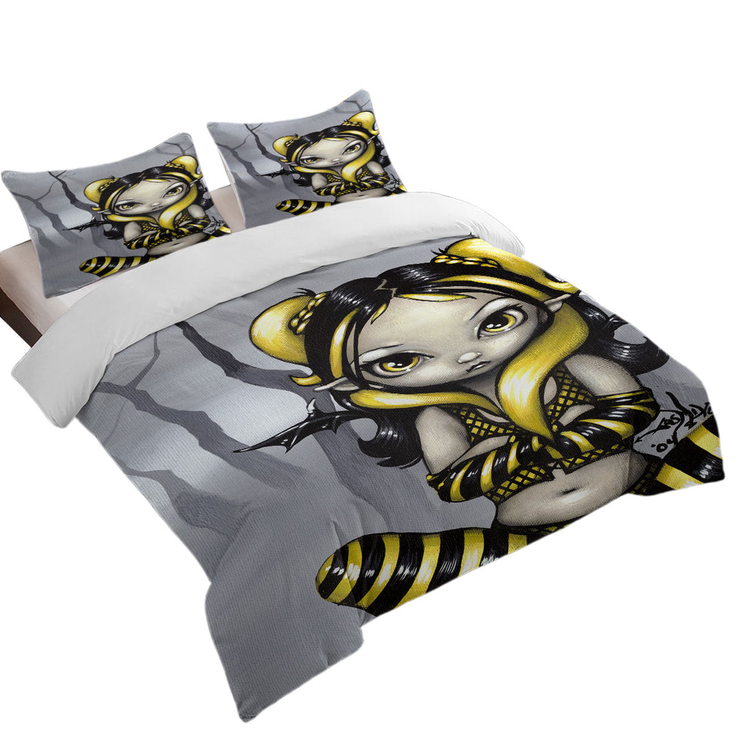 Gothling Bumblebee Goth Elf Girl in Eerie Forest Twin Duvet Covers