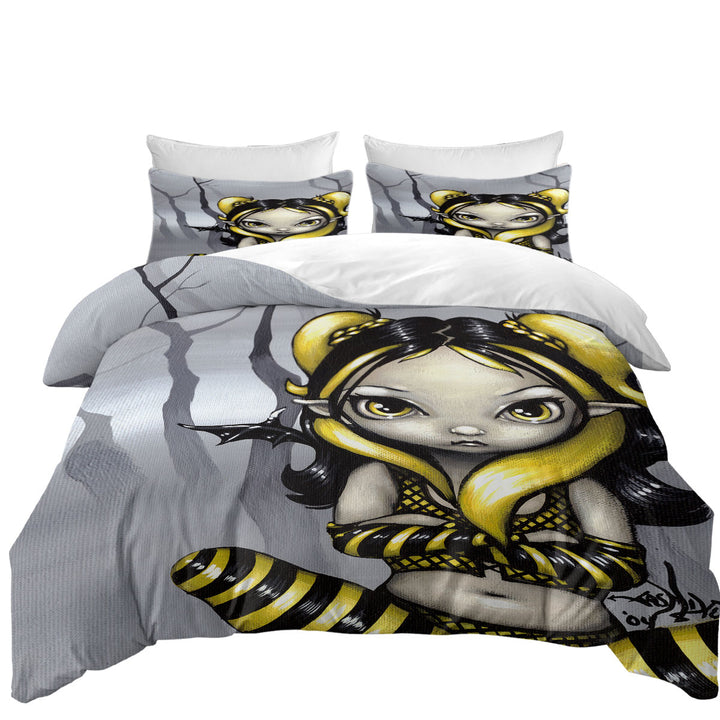 Gothling Bumblebee Goth Elf Girl in Eerie Forest Twin xl Duvet Covers