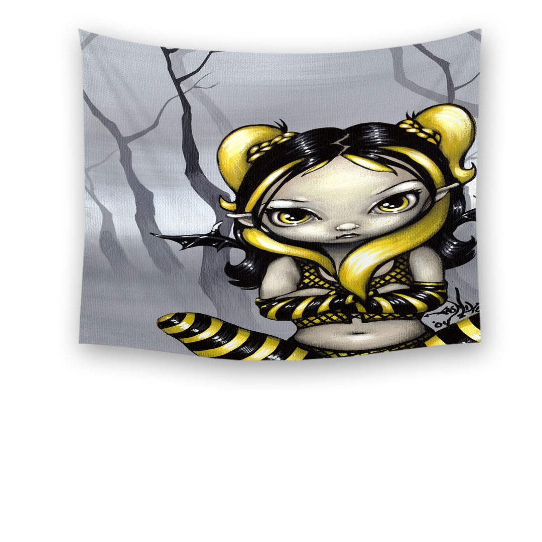 Gothling Bumblebee Tapestry Goth Elf Girl in Eerie Forest