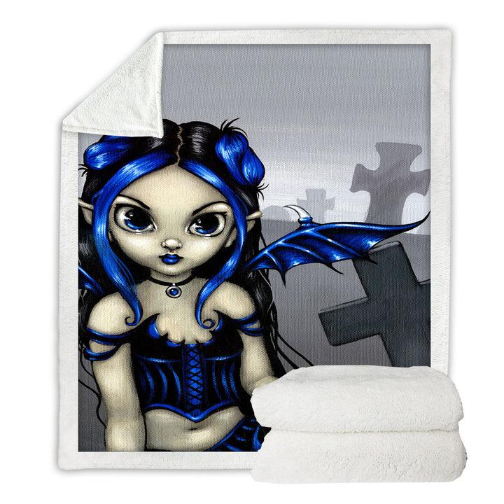 Gothling Cute Blue Black Goth Fairy in a Cemetery Fleece Blanket