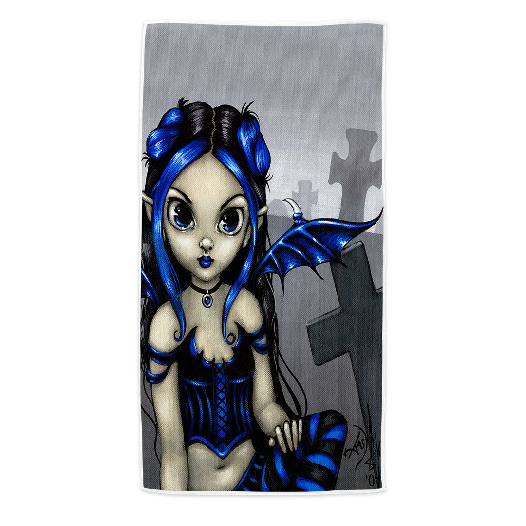 Gothling Cute Blue Black Goth Fairy in a Cemetery Microfiber Beach Towel