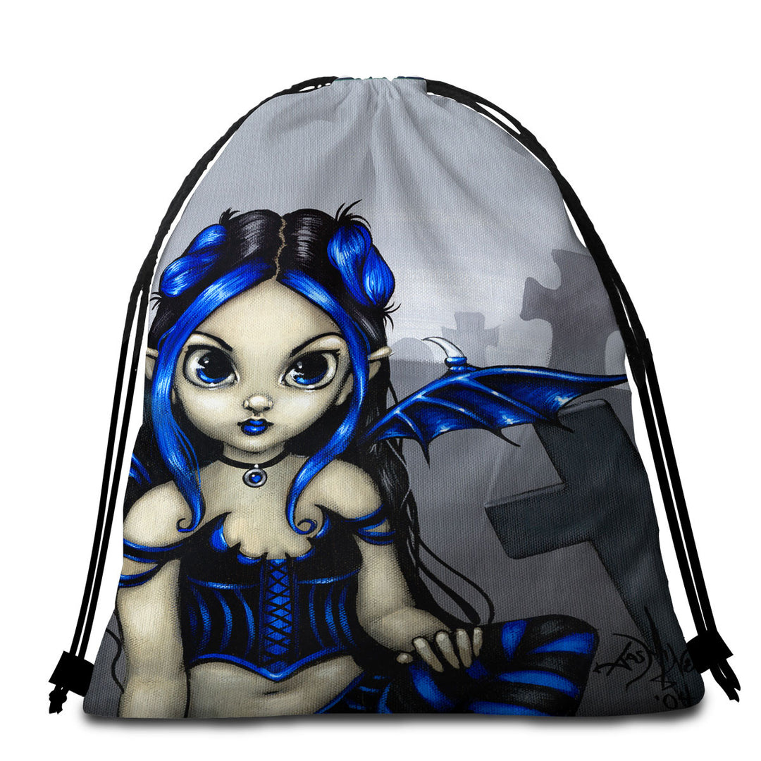 Gothling Cute Blue Black Goth Fairy in a Cemetery Microfiber Towels for Travel