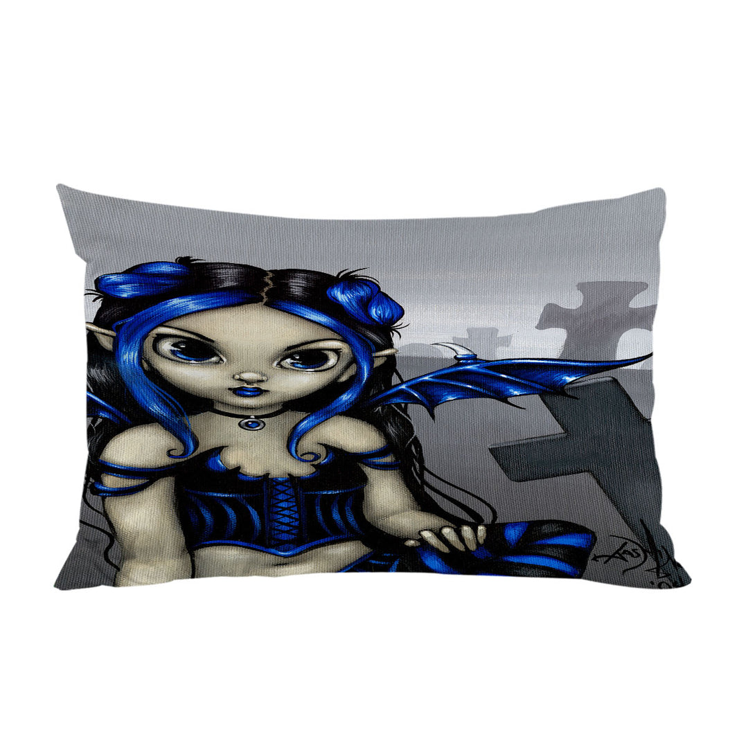 Gothling Cute Blue Black Goth Fairy in a Cemetery Pillow Case Covers