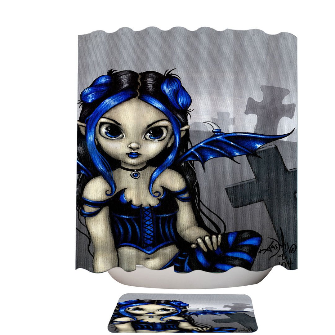 Gothling Cute Blue Black Goth Fairy in a Cemetery Shower Curtain