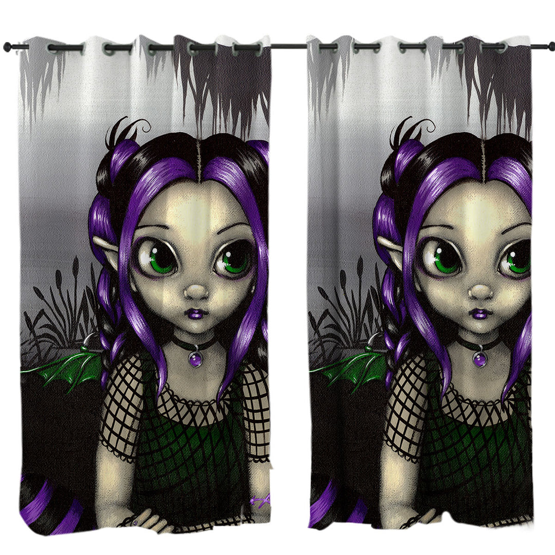 Gothling Cute Purple Goth Elf Girl in Eerie Swamp Curtains