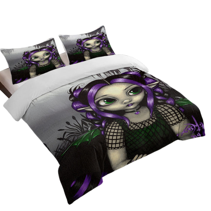 Gothling Cute Purple Goth Elf Girl in Eerie Swamp Oversized King Duvet Cover