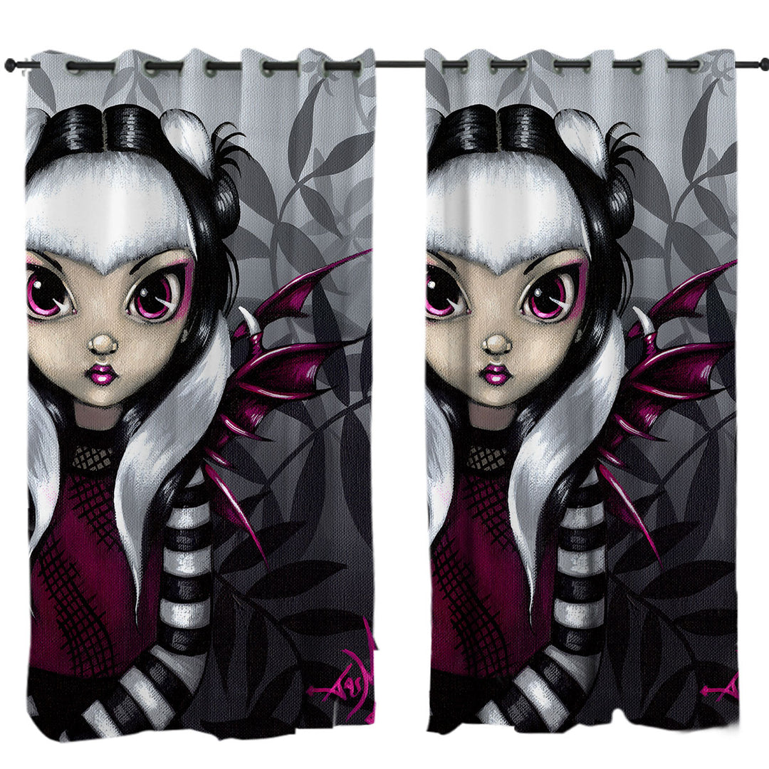 Gothling Cute Violet Purple and Black Goth Fairy Drapes and Curtains