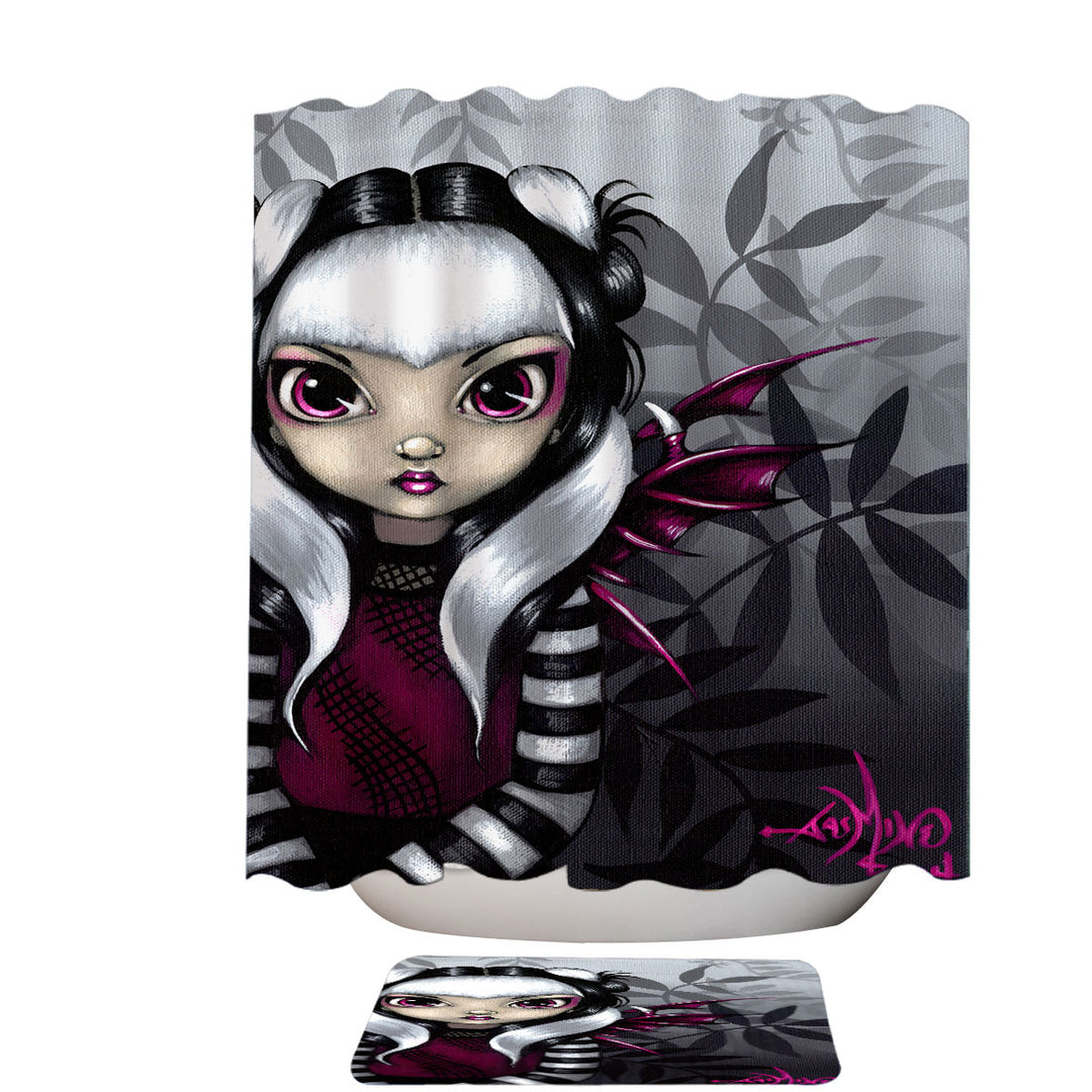 Gothling Fabric Shower Curtains Cute Violet Purple and Black Goth Fairy