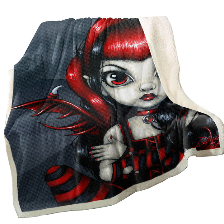 Gothling Fleece Blankets Cute Red Black Goth Fairy and Castle