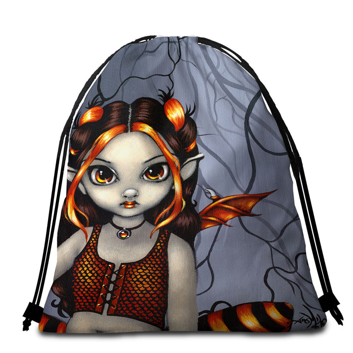 Gothling Halloween Beach Towels with Goth Elf Girl in Eerie Forest