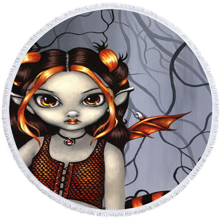 Gothling Halloween Circle Beach Towel Goth Elf Girl in Eerie Forest