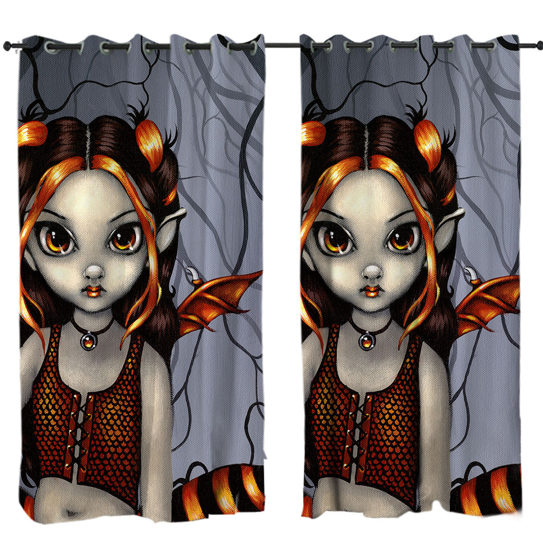 Gothling Halloween Goth Elf Girl in Eerie Forest Eyelet Curtains