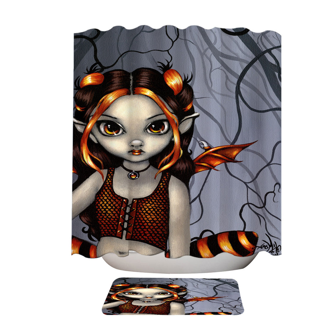 Gothling Halloween Shower Curtains with Goth Elf Girl in Eerie Forest