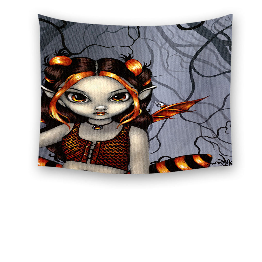 Gothling Halloween Wall Decor Tapestry with Goth Elf Girl in Eerie Forest