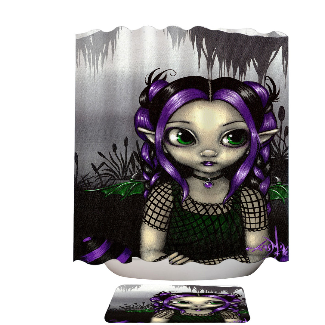 Gothling Inexpensive Shower Curtains Cute Purple Goth Elf Girl in Eerie Swamp