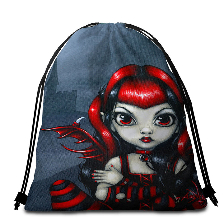 Gothling Lightweight Beach Towel Cute Red Black Goth Fairy and Castle