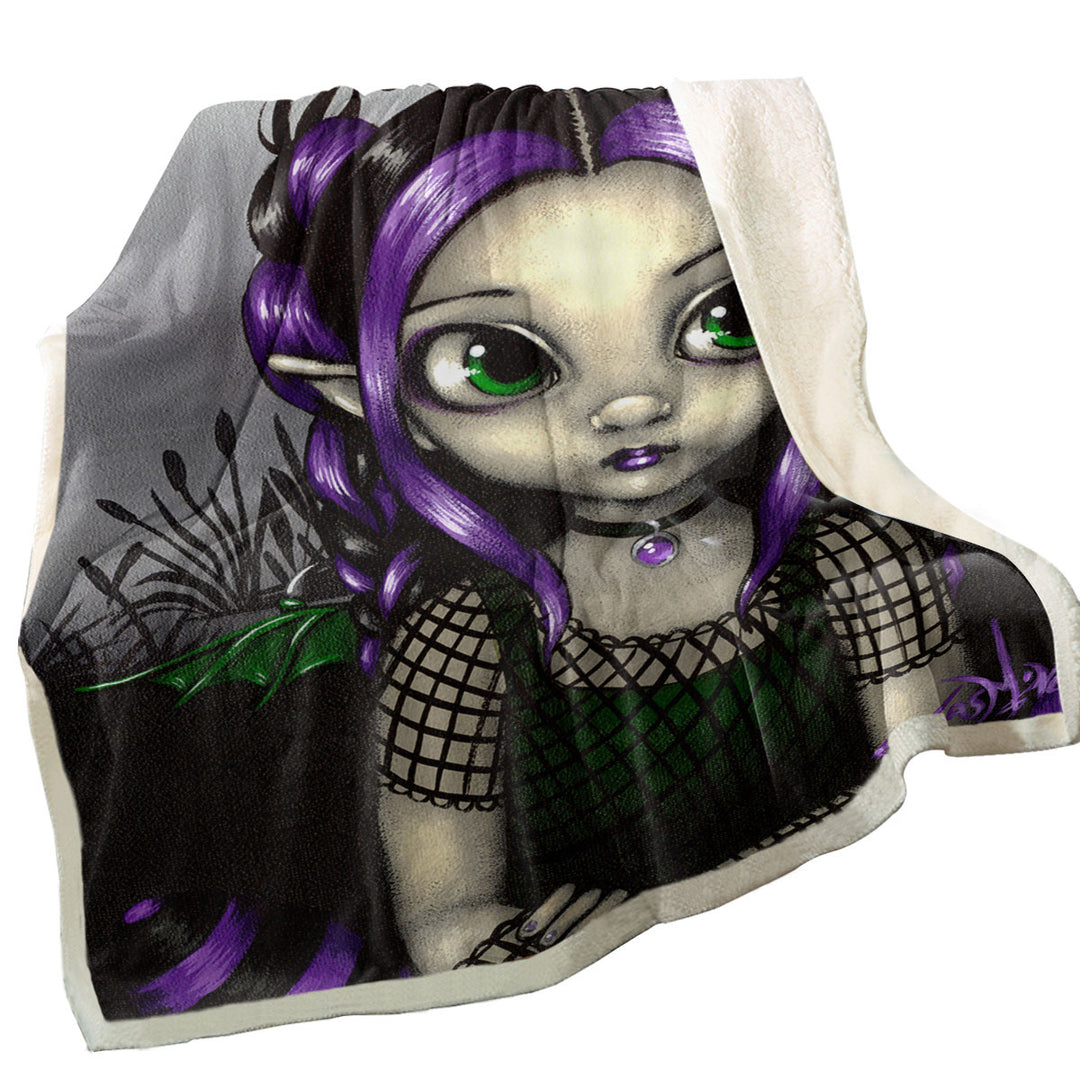 Gothling Lightweight Blankets Cute Purple Goth Elf Girl in Eerie Swamp