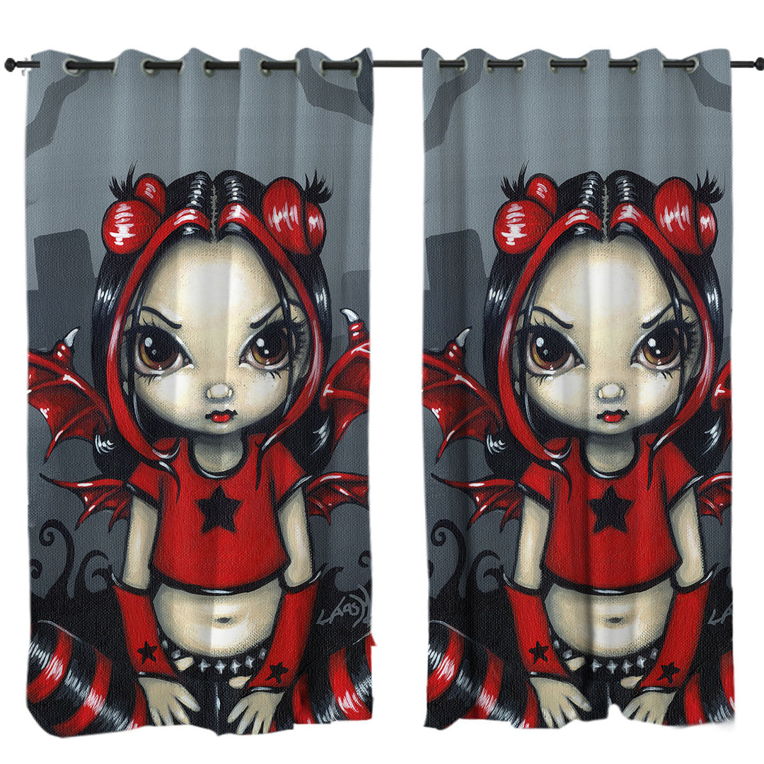 Gothling Punk Red Black Goth Fairy in a Cemetery Curtain