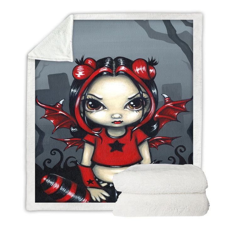 Gothling Punk Red Black Goth Fairy in a Cemetery Decorative Couch Throws