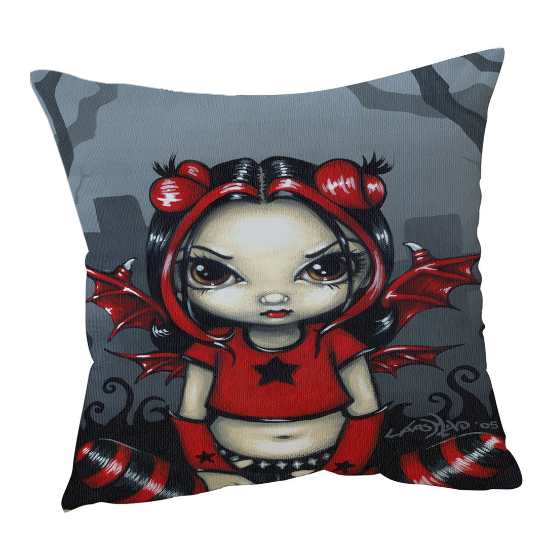 Gothling Punk Red Black Goth Fairy in a Cemetery Decorative Cushion Covers