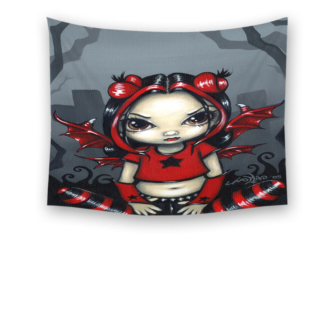 Gothling Punk Red Black Goth Fairy in a Cemetery Decorative Wall Decor Tapestry