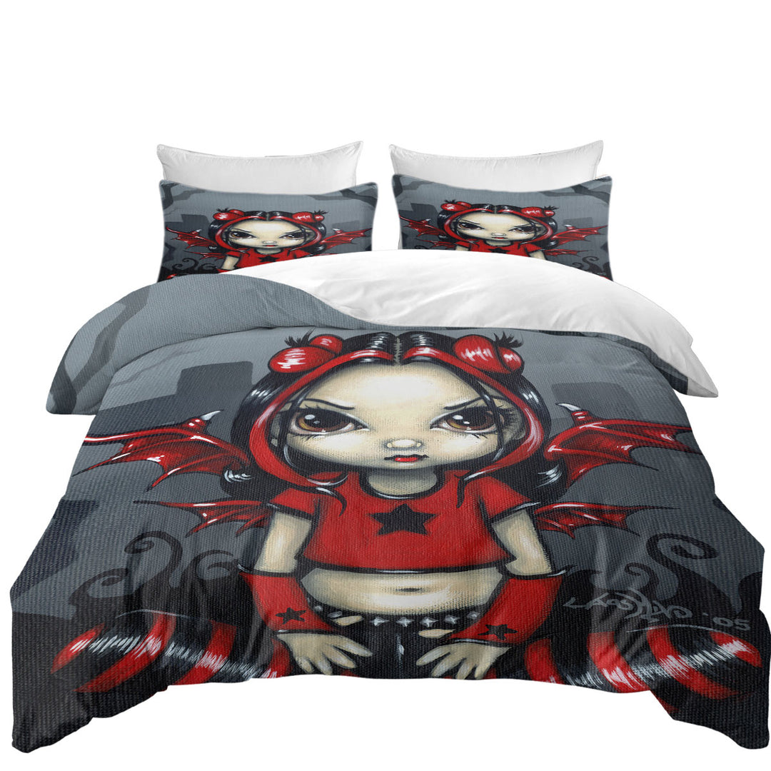 Gothling Punk Red Black Goth Fairy in a Cemetery King Quilt Cover