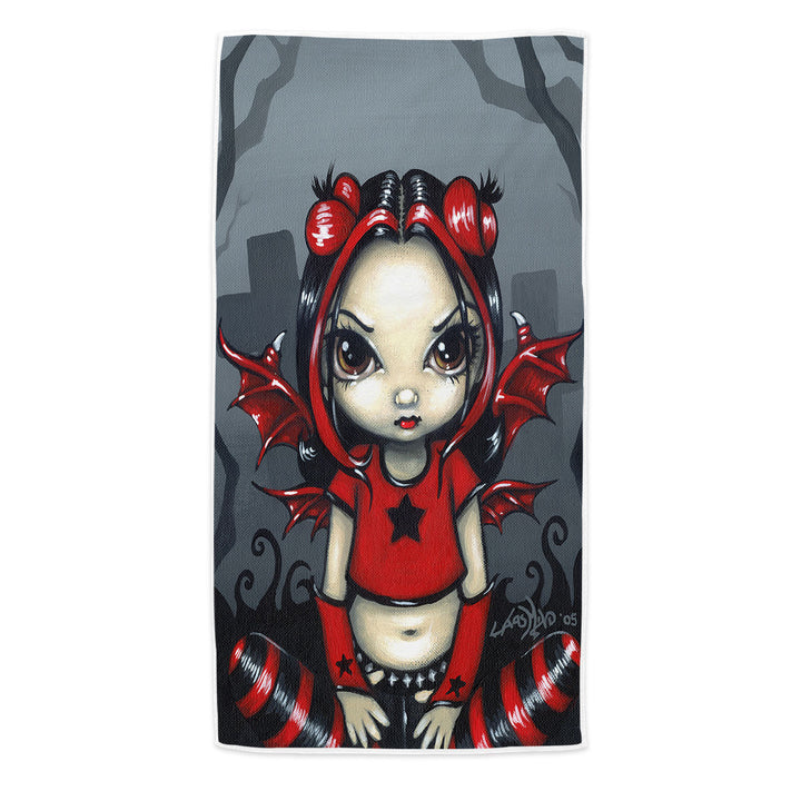 Gothling Punk Red Black Goth Fairy in a Cemetery Microfiber Beach Towel