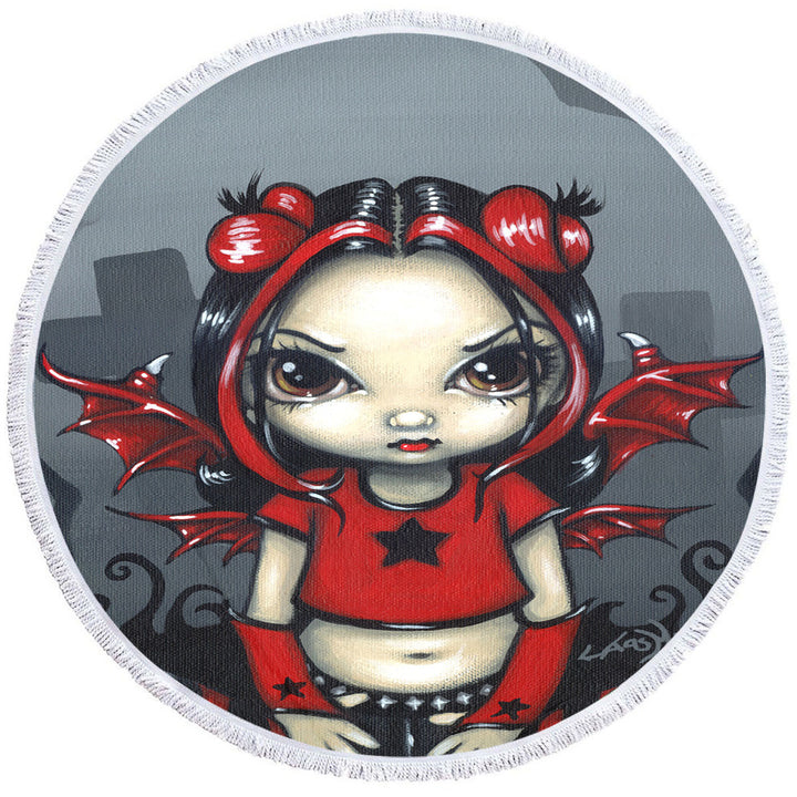 Gothling Punk Red Black Goth Fairy in a Cemetery Microfibre Beach Towels